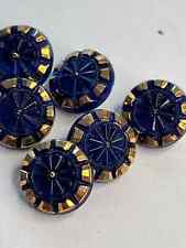 6 Matching button set small  Antique Blue glass buttons 7/16