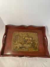 Vintage 14 X 19.5” Wood Try With Handles And Vintage Photo (Wall Hanger) picture