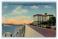 c1950's Murray Boulevard Fort Sumter Hotel And Docks Charleston SC Postcard picture