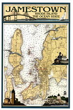 Postcard with historical nautical chart of Jamestown, Rhode Island. picture