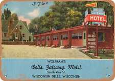 Metal Sign - Wisconsin Postcard - Wolfram's Dells Gateway Motel, South Vine St. picture