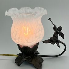 Tulip Cherub with Horn Table Lamp Rose Peach Frosted Glass 6