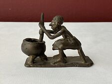 Vintage Miniature Benin Bronze Figurine, Woman Cooking, 2 5/8