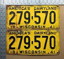 1941 Wisconsin license plate pair 279-570 YOM DMV clean ORIGINAL prewar 15731 picture