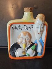 Whiskey Flask Bottle ~Wet or Dry~Vintage Japan Bisque 1920-1930 EUC picture