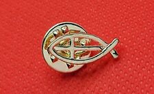 Cross Fish Gold Tone Christian Letters Lapel Pin picture