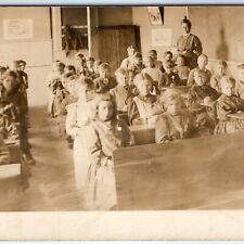 c1910s Pioneer School Classroom RPPC Teacher Grade Stoic Kids Desks Photo A155 picture