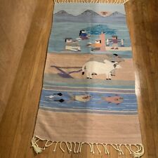 Vintage Handwoven Southwest Wool Rug Wall Hanging Blanket Farm Scene 57 X 30 in picture