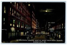 Kansas City Missouri Postcard 11th Looking West By Night From Hotel Kupper c1910 picture