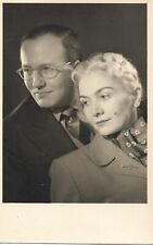 Couple Real Photo Postcard 1930s RPPC Studio Vintage Fashion Suit Dress picture