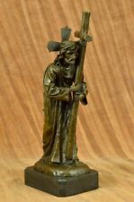 Genuine Signed Jesus Christ With Cross Bronze Statue Sculpture Figure ART DECOR picture