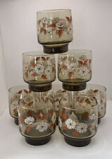 1970s Libbey Glasses Smoky St Clair Canada Set of 8 Vintage Orange White Floral picture
