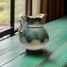 1900s Antique D.F. Haynes (Baltimore) Corsican Teal and White Pitcher, Gold Gilt picture