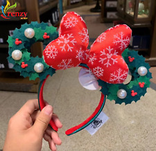 Christmas Holiday Minnie Ears Wreath Bow Disney Parks Snowflake Headband picture