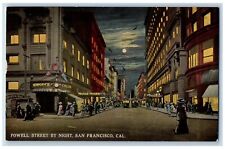 San Francisco California Postcard Powell Street Night Moon c1910 Vintage Antique picture
