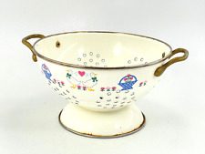 Vintage Porcelain Metal Colander Enamelware Country Kitchen Floral Ducks picture
