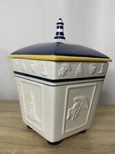 Sonoma Home Goods Ceramic Lighthouse Seaside Sailboat Lidded Cookie Jar picture