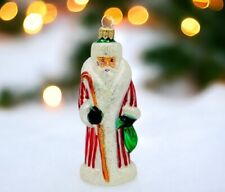 Christopher Radko Striped Russian/Siberian Santa Glass Christmas Ornament 5.25” picture