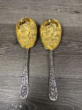 Vintage Godinger large berry Serving Spoons  Set of 2 gold & silver tone  picture