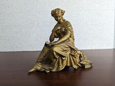 Antique Spelter Woman Sitting Figurine Metal Mantle Clock Topper Grecian Roman picture