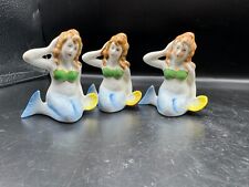 Vintage Trio Mermaid Figurines Salt Pepper Shakers 1940-50s Nautical Seashells picture