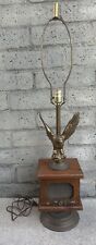 Vintage MCM Modern Mid Century Brass/Bronze Eagle Table Lamp Wood Box RARE picture