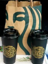 2 x Starbucks Fall 2021 Black Reusable Hot Cup Gold Rose  Grande 16oz FAST SHIP picture