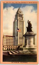 Postcard-  The City Hall and The Stephen M. White Statue - Los Angeles, CA picture
