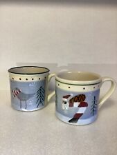 Set Of 2 Hartstone Coffee Mugs Hand Painted Both Signed Pines Trees Santa picture