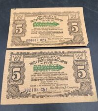 Vintage Wrigley's Spearmint Gum United Profit Sharing Coupon Lot of 2 picture