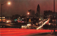 Los Angeles CA, Civic Center Chinatown at Night Arroyo Seco Freeway Vtg Postcard picture