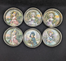 Set of 6 Antique Germany Tin Coasters with Victorian Ladies picture