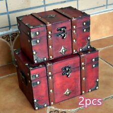Wood and Leather Treasure Chest Box | Decorative Storage Chest Box with Lock picture