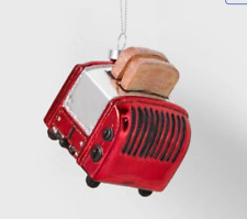 small retro red toaster ornament fast food foodie Glass  3 inch tall picture