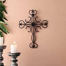 Large Decorative Hanging Wall Cross Black 14 x 10 Inches - Decorative Metal W... picture
