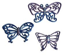 3 VTG 1978 Syroco Butterfly Blue & Purple Butterflies Wall Art Hanging Decor MCM picture
