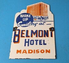VINTAGE BELMONT HOTEL PORCELAIN MADISON GAS PUMP SERVICE DESK SALES AD SIGN picture