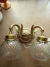 Gorgeous Gold Double Swan Light With Etched Glass Globes, Made In Italy picture