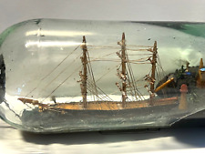 Antique Ship In A Bottle; 3 Mast Ship; Old Glass; RARE Early 1890s to 1920s  picture