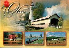 Covered Bridge, Indian Mill, Museum Ship, Ohio OH chrome multiview Postcard picture