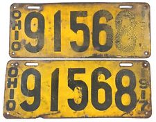 Vintage Ohio 1917 Old License Plate Auto Set Man Cave Rustic Decor Collector picture