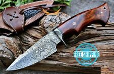 Custom Handmade Damascus Steel Bowie Hunting Knife Rose Wood Handle With Sheath picture