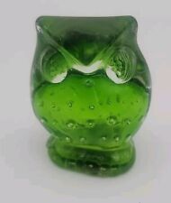 Vintage Norcrest Glass Owl Green Figurine Paperweight Controlled Bubbles picture