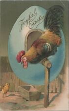 c1900s Joyful Easter rooster on perch inside egg chicks coop embossed C610 picture