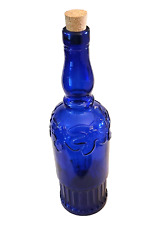 11” Vintage Cobalt Blue Glass Corked Bottle Ribbed Bottom Embossed Perfect Shape picture