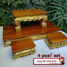 Small Altar Table Thai Buddha Worship Teak Wood Amulet Handmade 4 pcs/ Set  picture