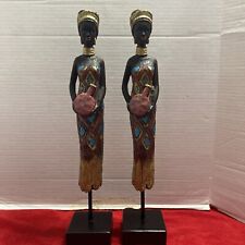 2 BEAUTIFULLY DETAILED  AFRICAN WOMEN FIGURES DECORATIVE picture