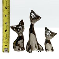 Vintage Mid-Century Modern MCM Chrome Metal Cats Trio Figurines Statues Lot Of 3 picture