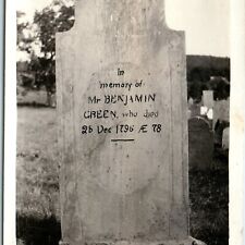 c1910s Bernardston, Mass Old Cemetery Real Photo Benjamin Green 1796 Grave A154 picture