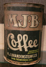 1910/20S MJB COFFEE 5 POUND TIN CAN W/LID SAN FRANCISCO CALIFORNIA COUNTRY STORE picture